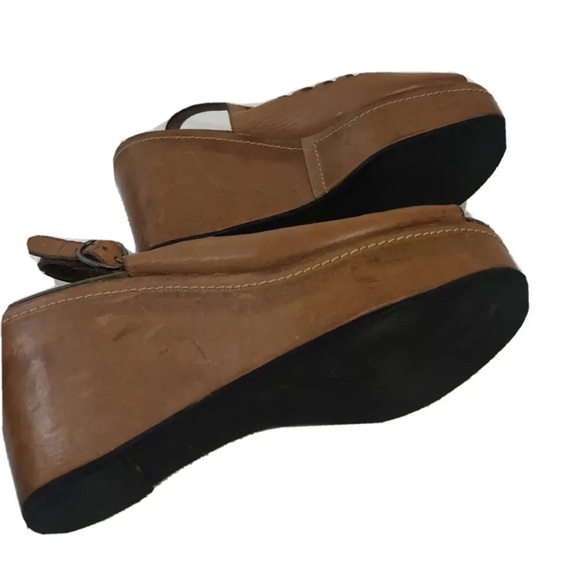 Women’s Robert Clergerie Cognac Leather Cutout Platform Sandals Size 8.5 - Picture 10 of 10